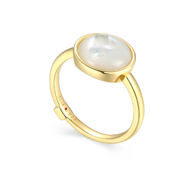 ELLE Gold Plated Sterling Silver Mother of Pearl Button Ring (SI8350)