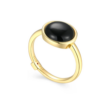 Load image into Gallery viewer, ELLE Gold Plated or Sterling Silver Black Agate Button Ring
