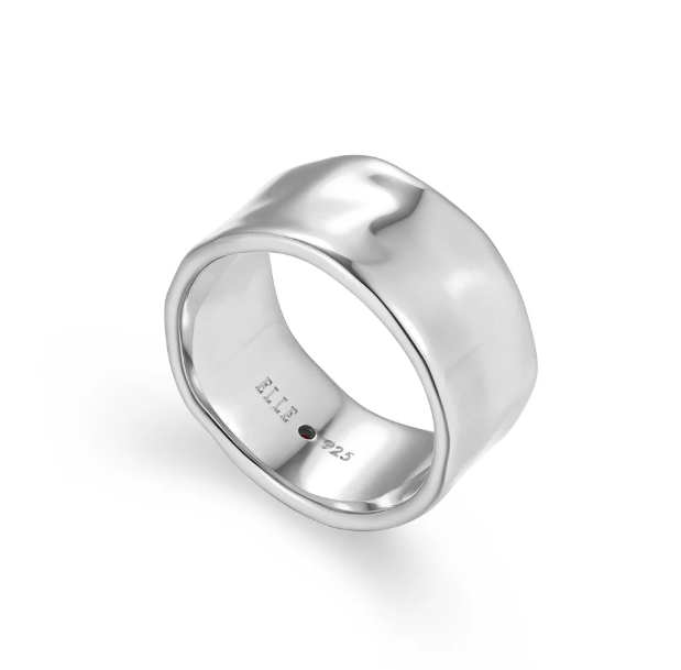 ELLE Rhodium Plated Sterling Silver Celeste Modern Wide Ring