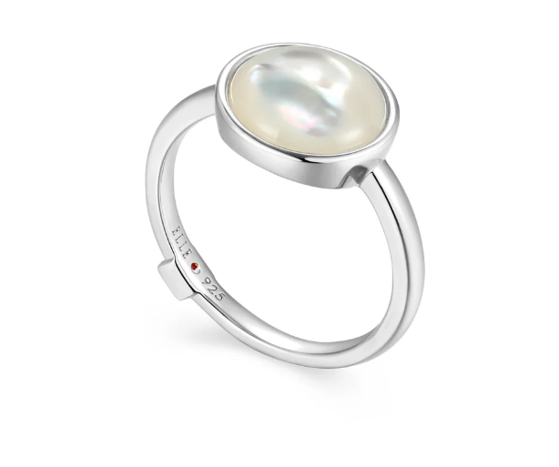 ELLE Rhodium Plated Sterling Silver Mother of Pearl Button Ring (SI8466)