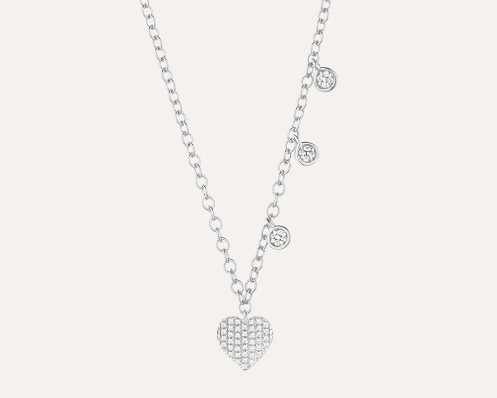 Ella Stein Gold or Silver Asymmetrical Pave Heart & Dangle Necklace