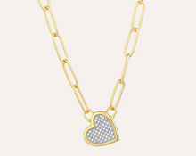 Load image into Gallery viewer, Ella Stein Gold or Silver &#39;Buy My Love&#39; Pave Diamond Heart Paperclip Chain Necklace
