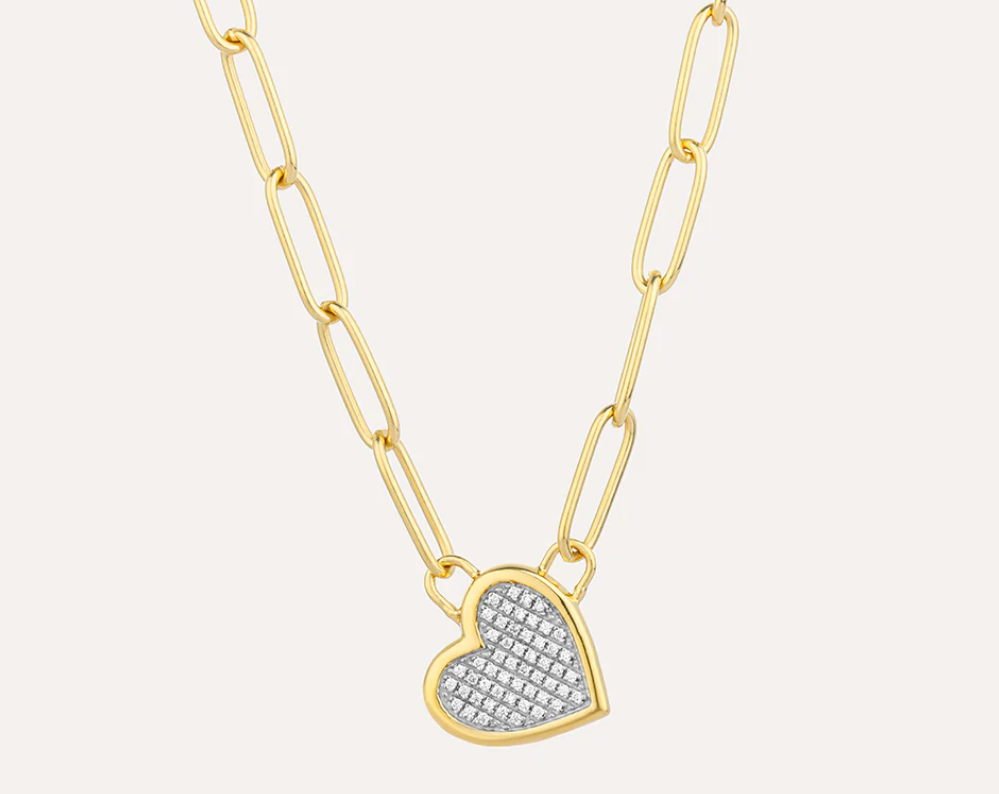 Ella Stein Gold or Silver 'Buy My Love' Pave Diamond Heart Paperclip Chain Necklace