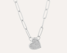 Load image into Gallery viewer, Ella Stein Gold or Silver &#39;Buy My Love&#39; Pave Diamond Heart Paperclip Chain Necklace
