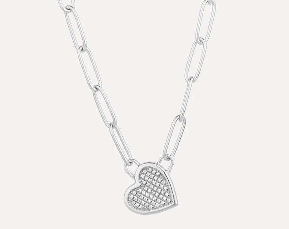 Ella Stein Gold or Silver 'Buy My Love' Pave Diamond Heart Paperclip Chain Necklace