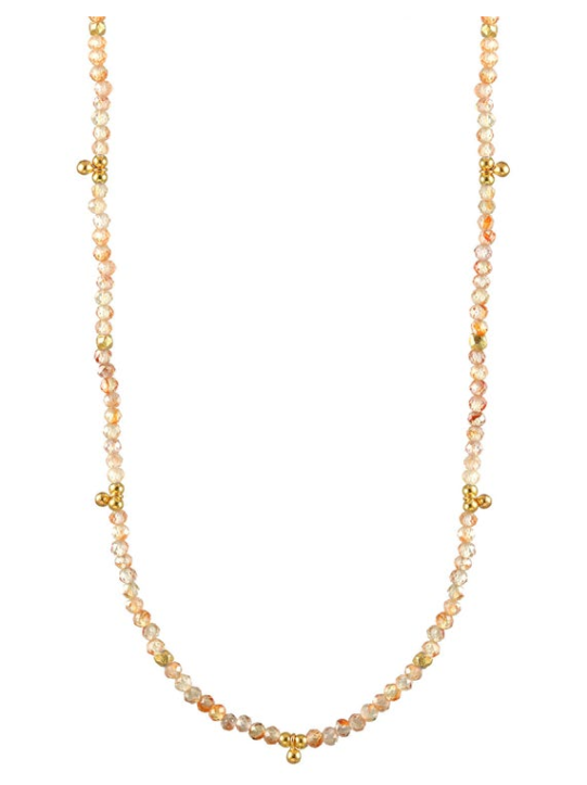 AVF Gold Beaded Orange Zircon and Ball Charm Necklace (SI6721)