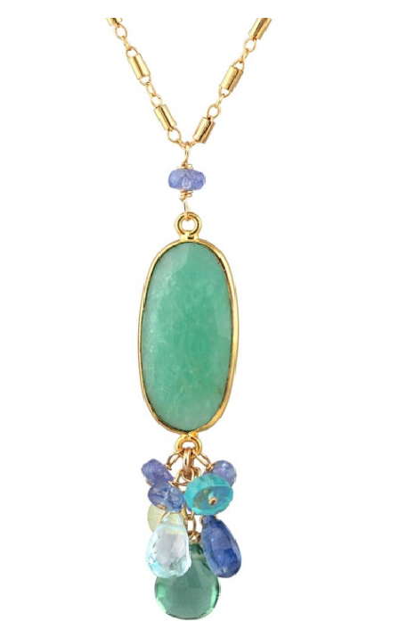 AVF Gold Oval Amazonite, Tanzanite, Topaz, Kyanite, Tourmaline, Quartz & Apatite Necklace (SI6800)