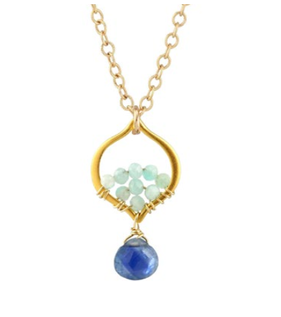 AVF Gold Arabesque Bright Blue Kyanite & Amazonite Necklace (SI6754)