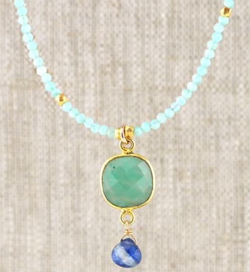 AVF Gold Amazonite Square & Bright Blue Kyanite Necklace (SI6755)