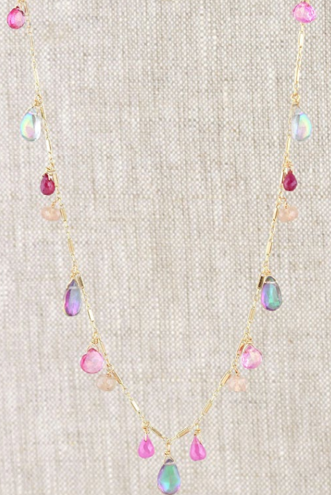 AVF Gold Mystic Topaz, Pink Sapphire, Quartz, Ruby & Moonstone Necklace (SI6729)