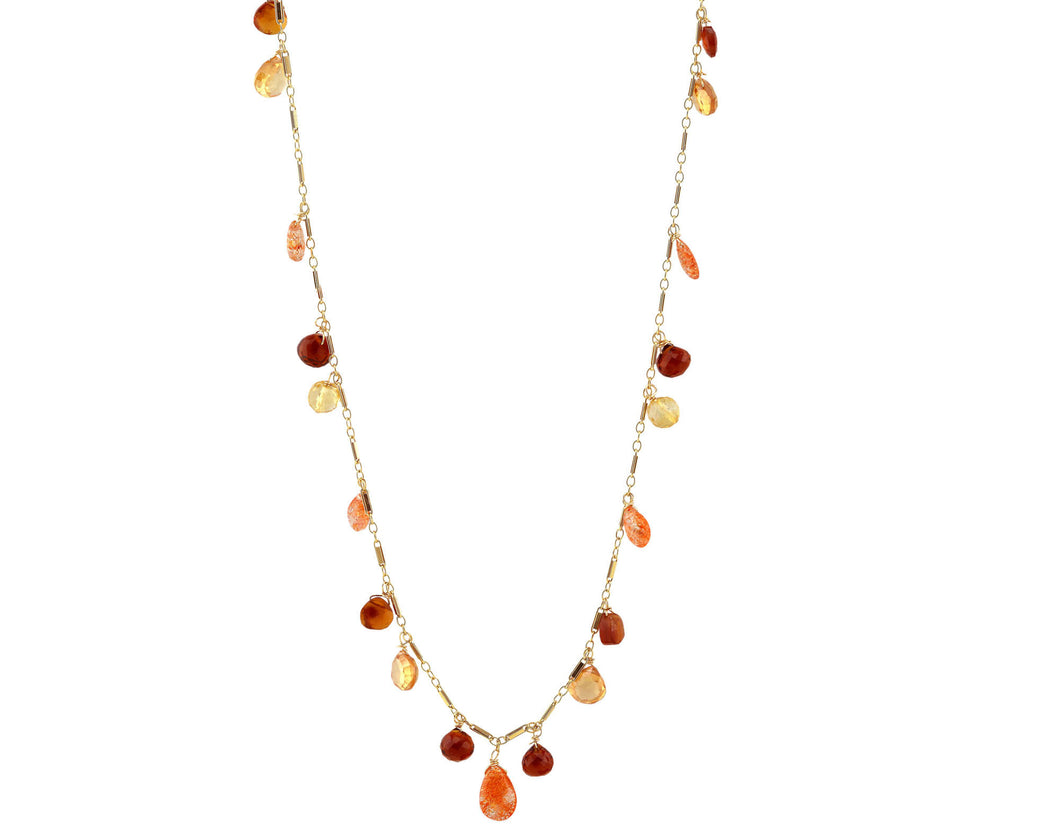 AVF Gold Sunstone, Garnet, Citrine & Zircon Dangle Station Necklace (SI6970)