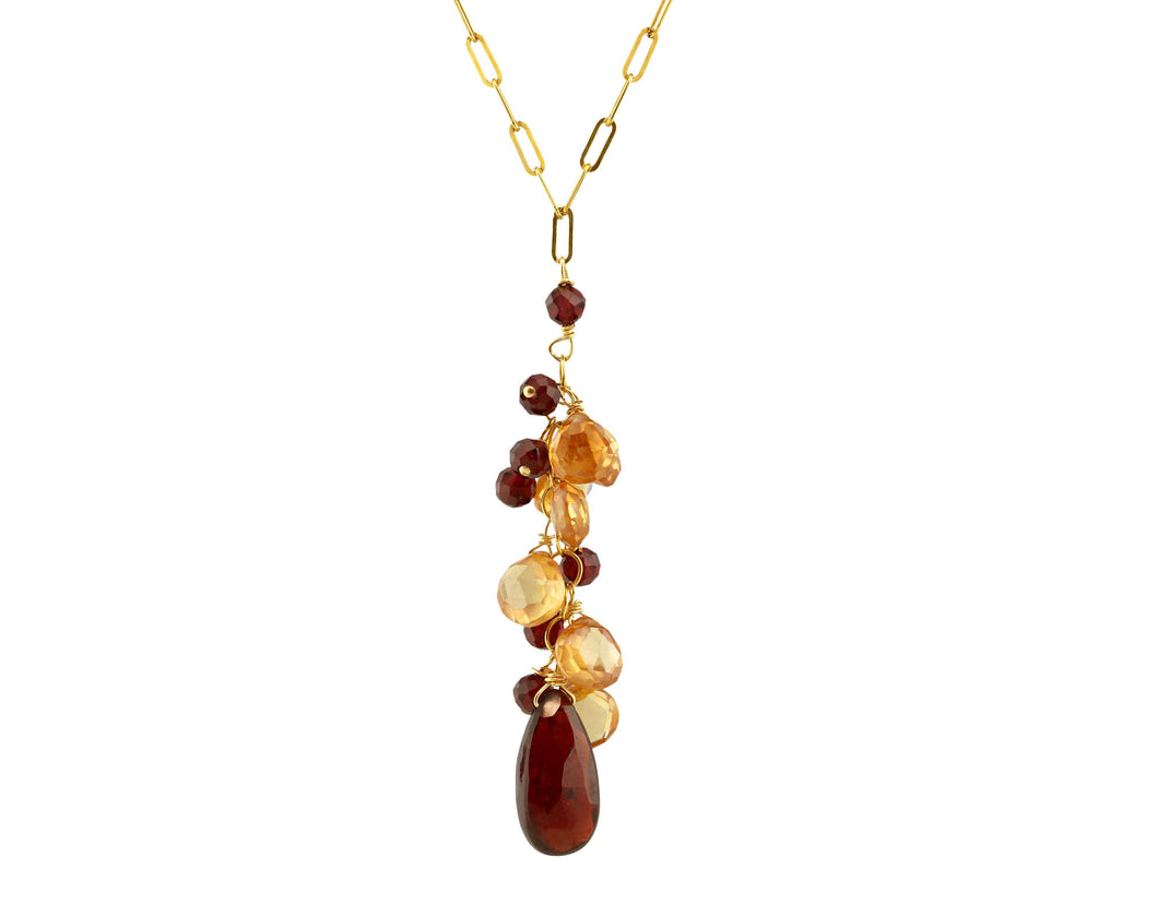 AVF Gold Champagne Zircon & Garnet Multi-Drop Lariat Necklace (SI7061)