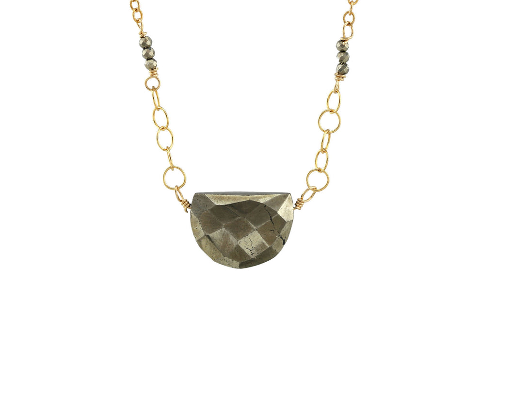 AVF Gold Faceted Semi-Circle Pyrite Necklace (SI6997)