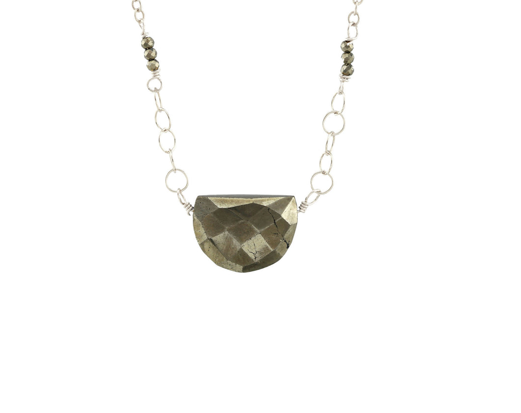 AVF Silver Semi-Circle Faceted Pyrite Necklace (SI7019)