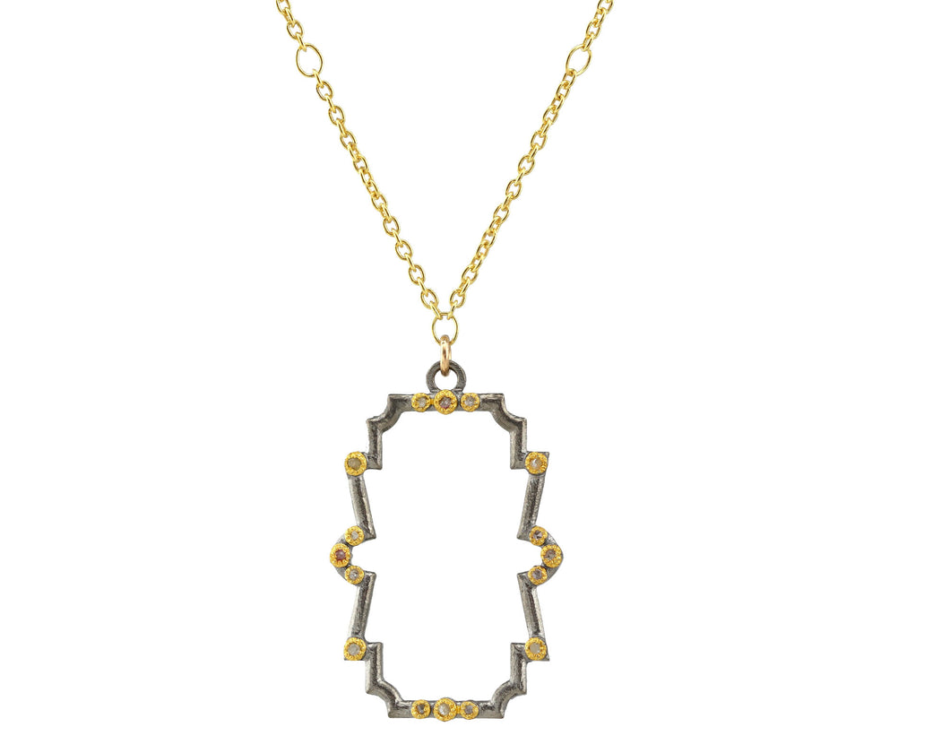 AVF Capsule Collection - Deco 14k Gold Vermeil/Rhodium Silver Diamond Rectangle Pendant Necklace (SI7013)