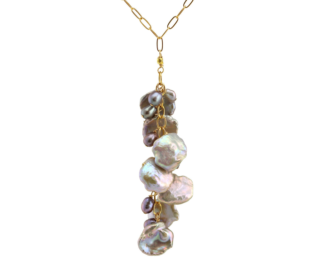 AVF Grey Keishi Pearl Waterfall Gold Necklace (SI7966)