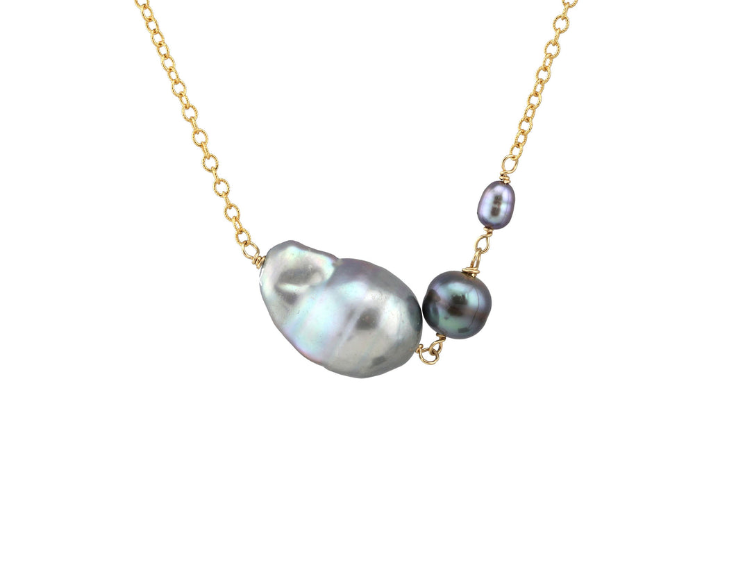 AVF Grey Baroque Pearl & Tahitian Pearl Trio Gold Necklace (SI7969)