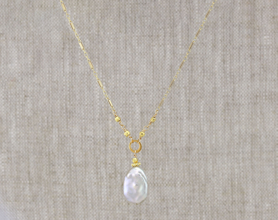AVF Grey Baroque Single Pearl & Labradorite Gold Necklace (SI7974)