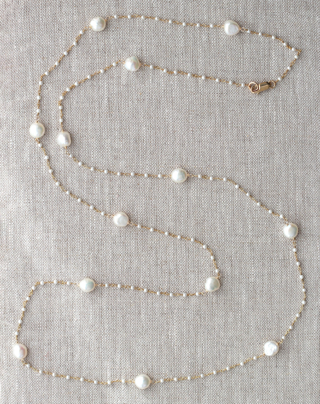 AVF Gold White Pearl Station Long Necklace (SI7977)