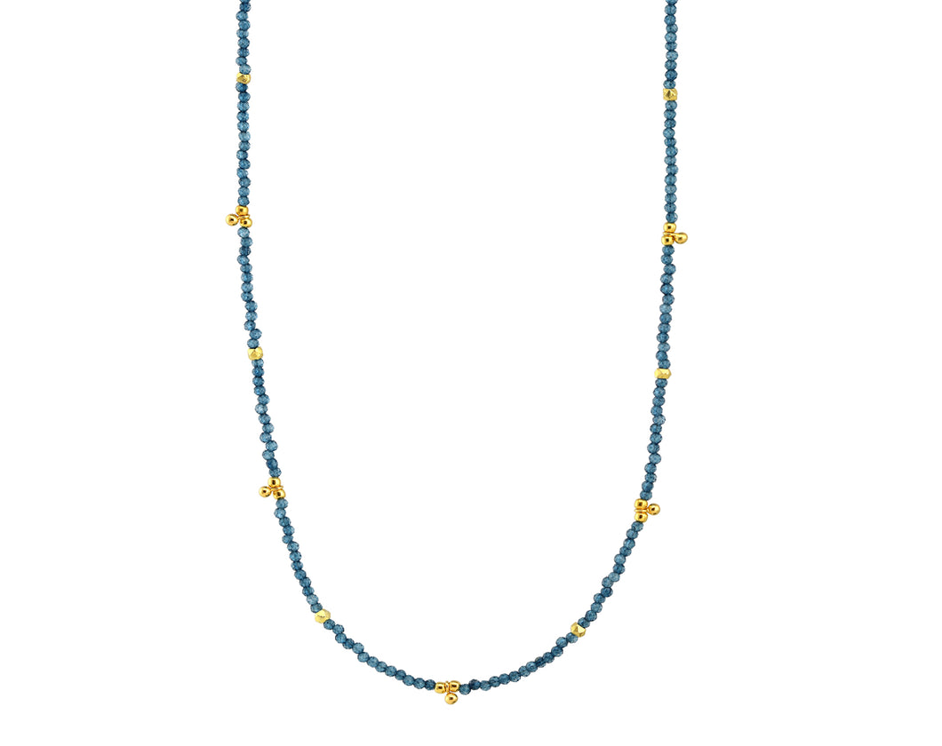 AVF London Blue Quartz & Tiny Gold Ball Charms Beaded Necklace (SI7952)