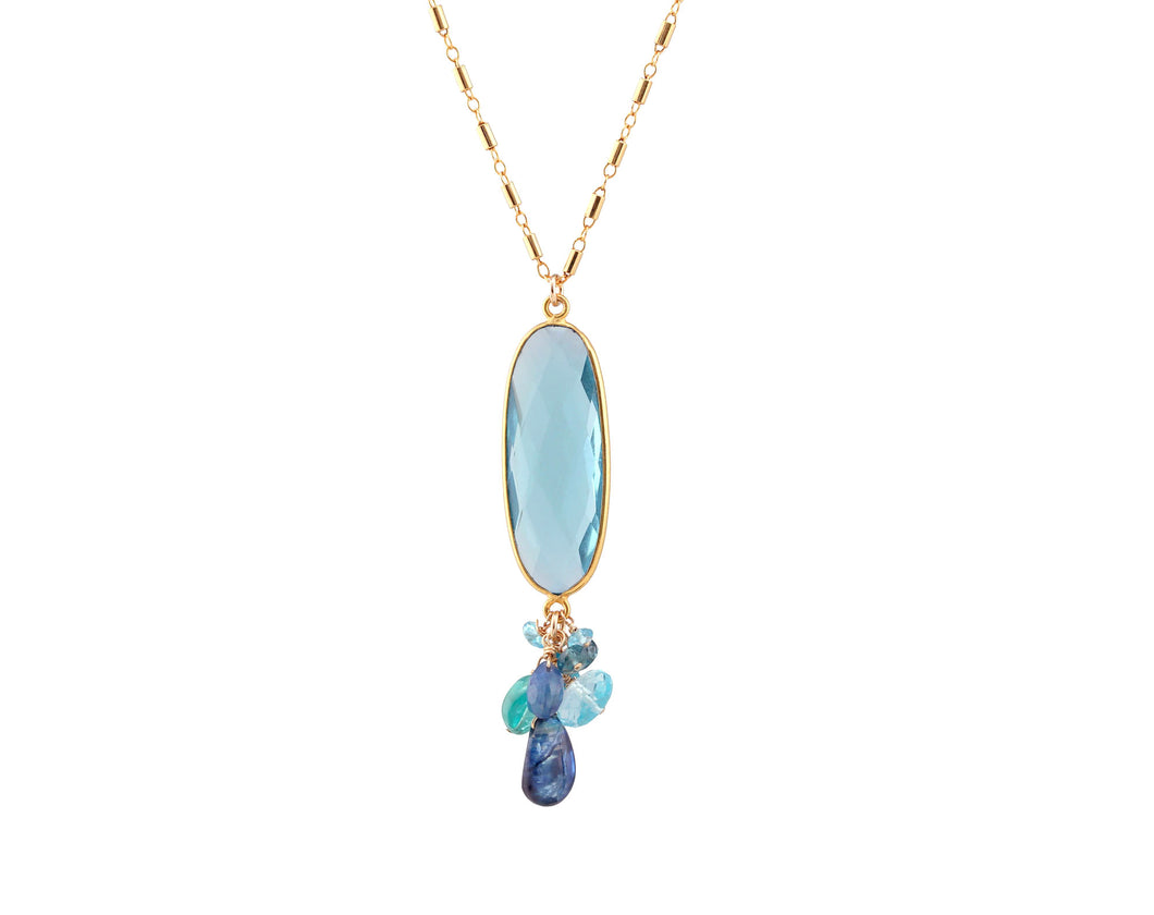 AVF Gold Swiss Blue Quartz Oval Bezel Pendant with Kyanite, Topaz & Apatite Necklace (SI7937)