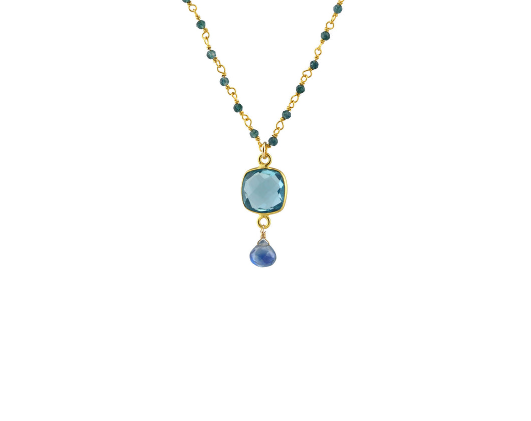 AVF Gold Bezel Swiss Blue Quartz & Kyanite Necklace (SI7941)