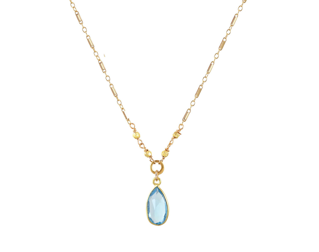 AVF Gold Small Bezel Teardrop Swiss Blue Quartz Necklace (SI7949)