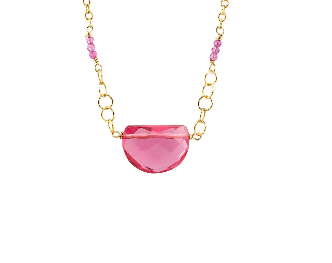 AVF Gold Half Moon Rubellite Quartz Necklace (SI7956)