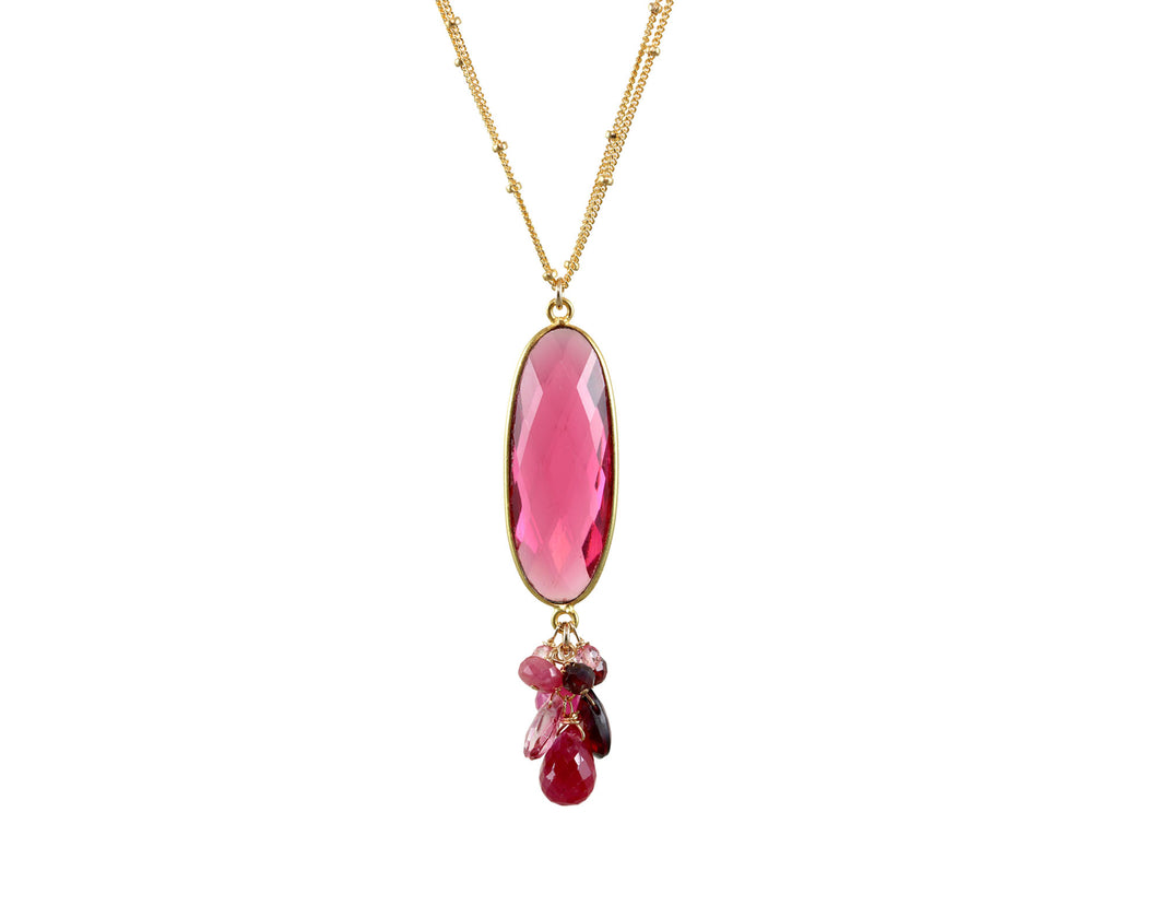 AVF Gold Oval Bezel Rubellite Quartz, Ruby, Sapphire, Garnet & Topaz Necklace (SI7958)
