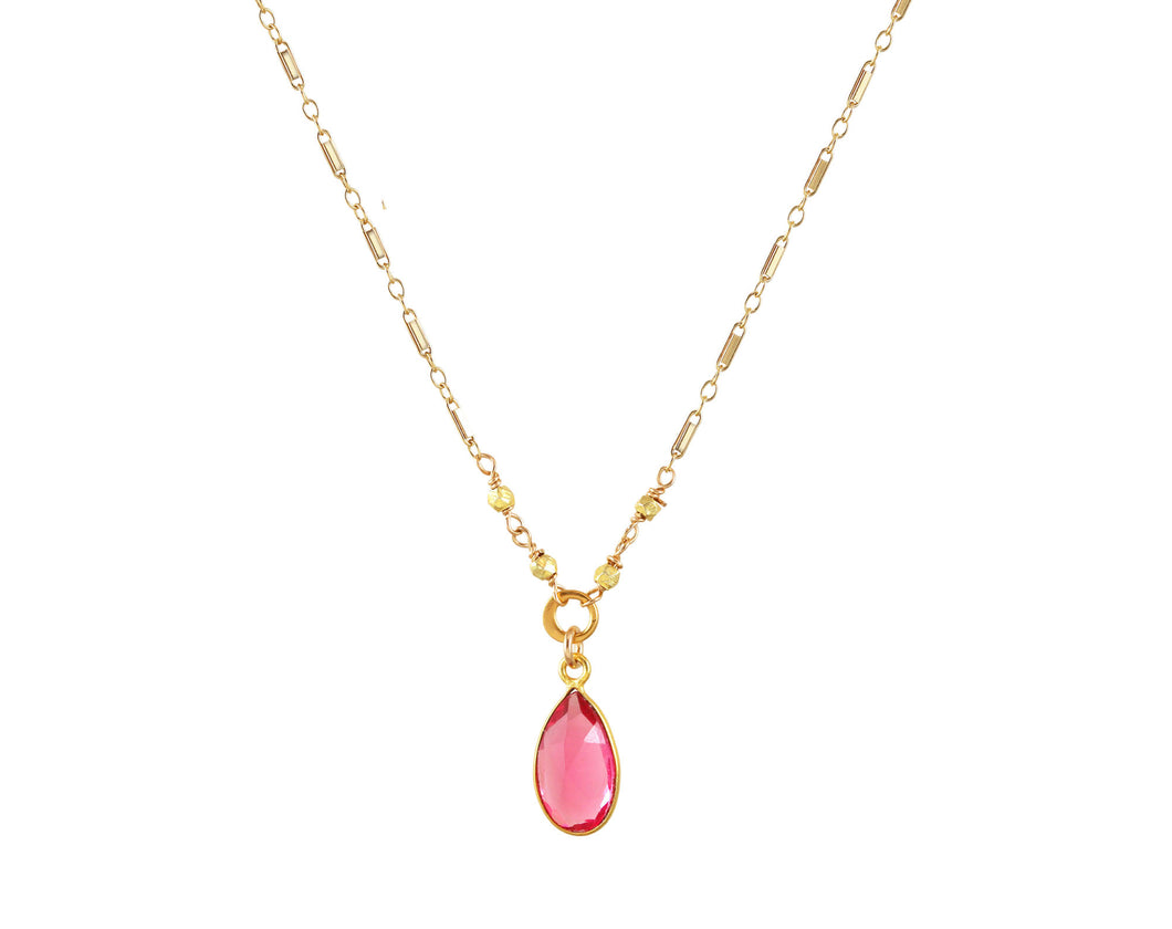 AVF Gold Bezel Small Teardrop Rubellite Quartz Necklace (SI7963)