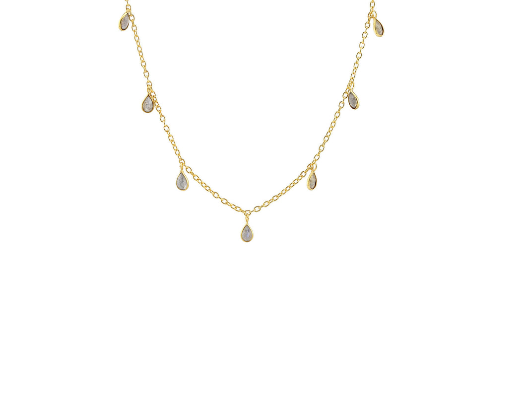 AVF Gold Bezel Tiny Teardrops Labradorite Necklace (SI7983)