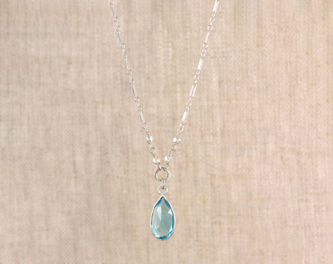 AVF Silver Small Bezel Teardrop Swiss Blue Quartz Necklace (SI7994)