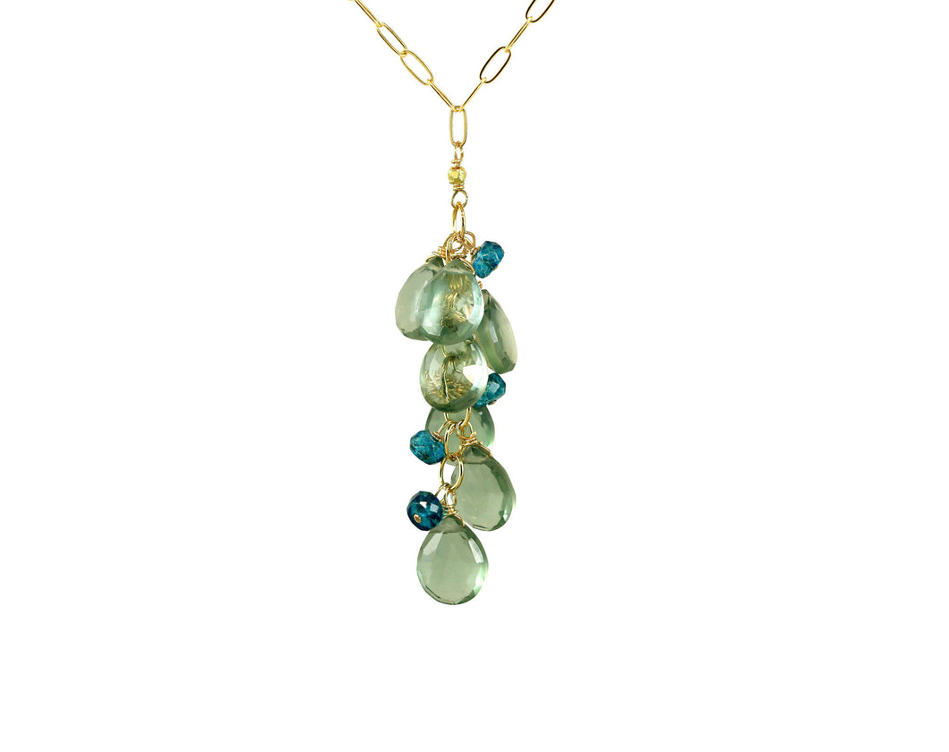 AVF Green & Blue Quartz Waterfall Gold Necklace (SI7981)