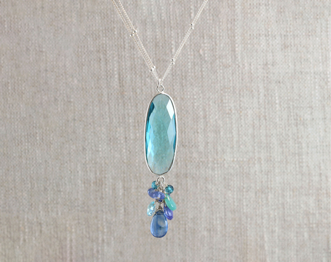 AVF Silver Bezel Blue Quartz, Tanzanite, Green Topaz & Kyanite Necklace (SI8003)