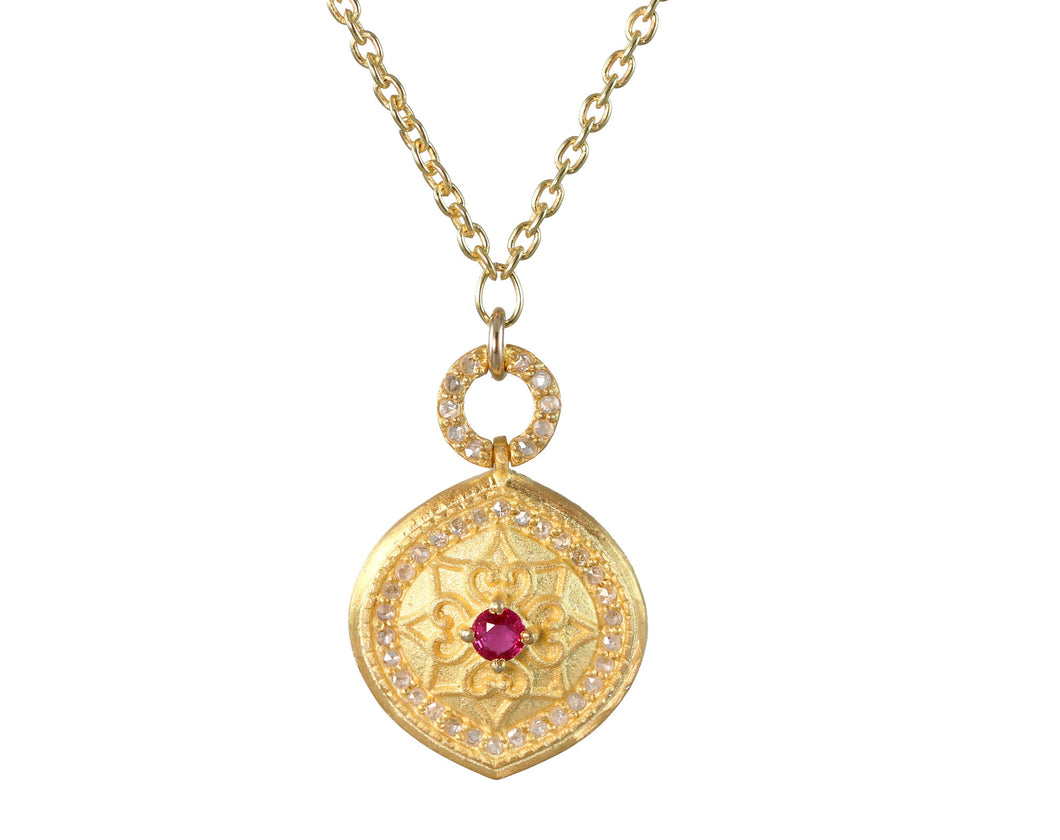 AVF Vermeil Pave Diamond Ruby Lotus Necklace (SI8000)