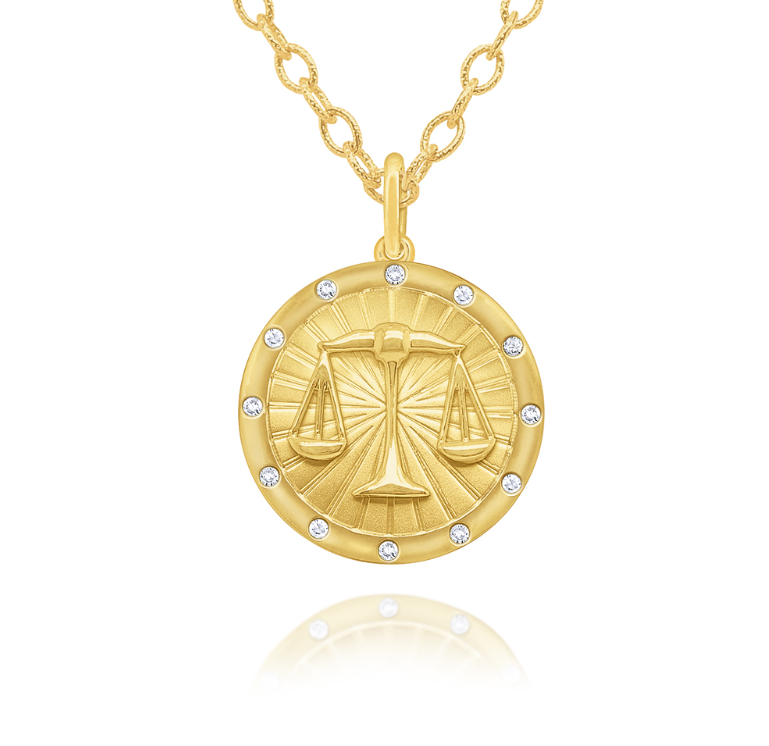 14k Yellow Gold Diamond Libra Necklace (I9100)