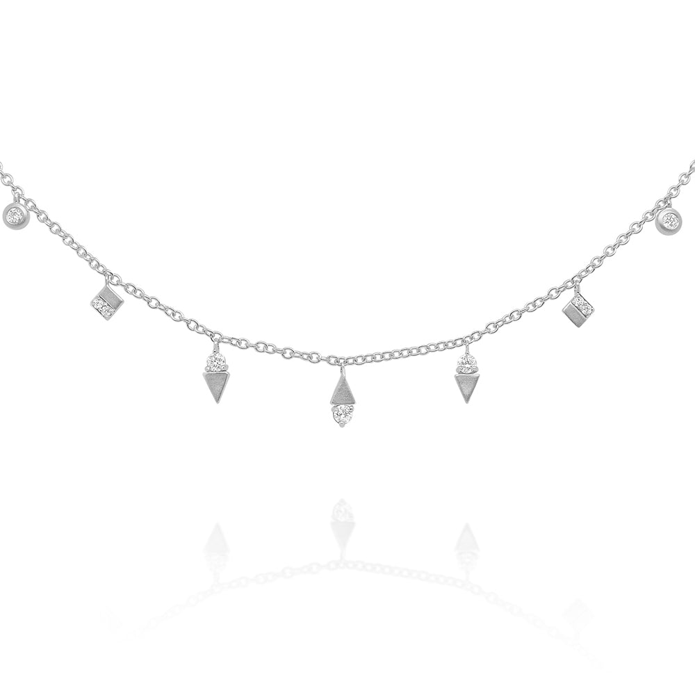 14k White Gold Geometric Diamond Dangle Station Necklace (I8669)