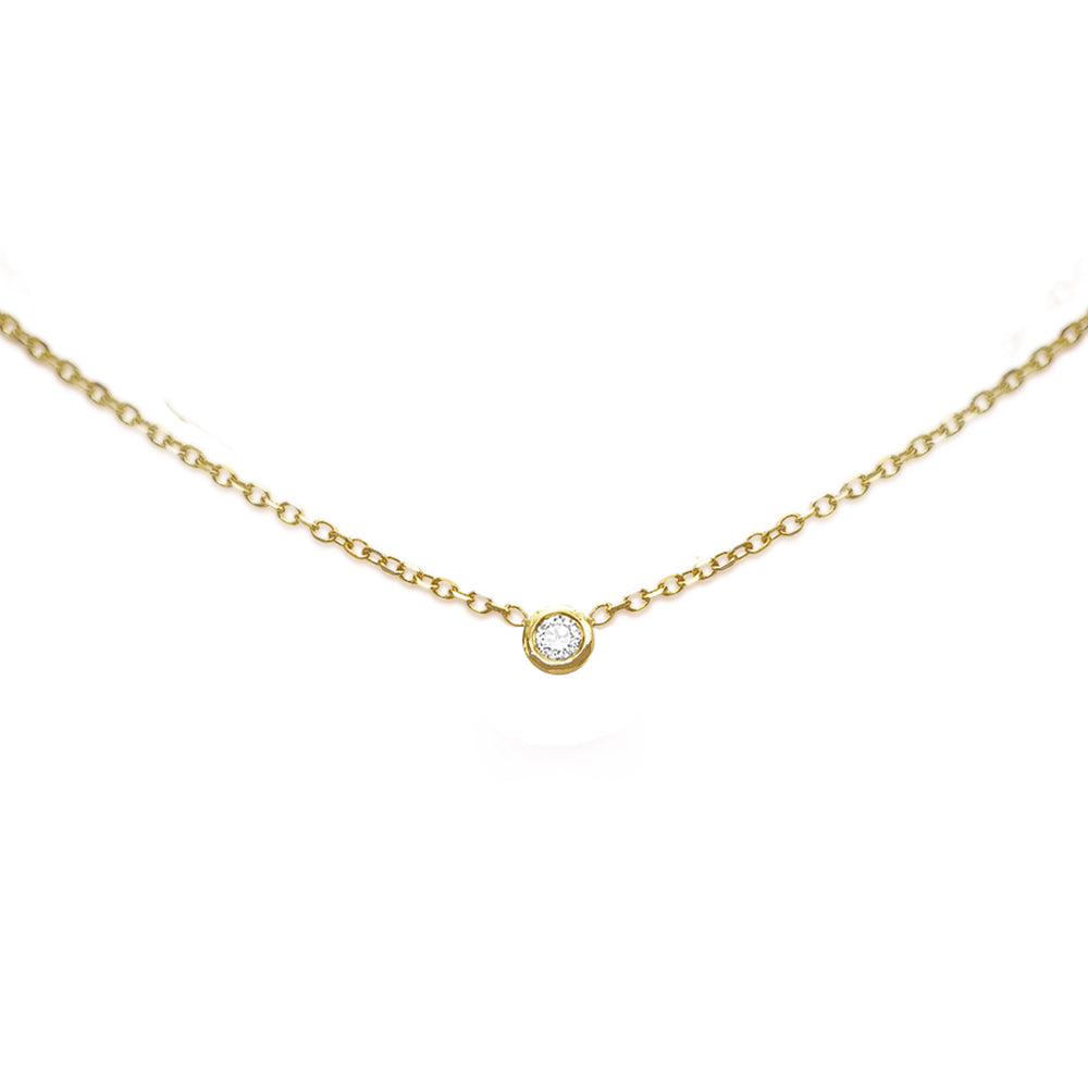 14k Yellow Gold Petite Bezel Diamond Necklace (I6438)