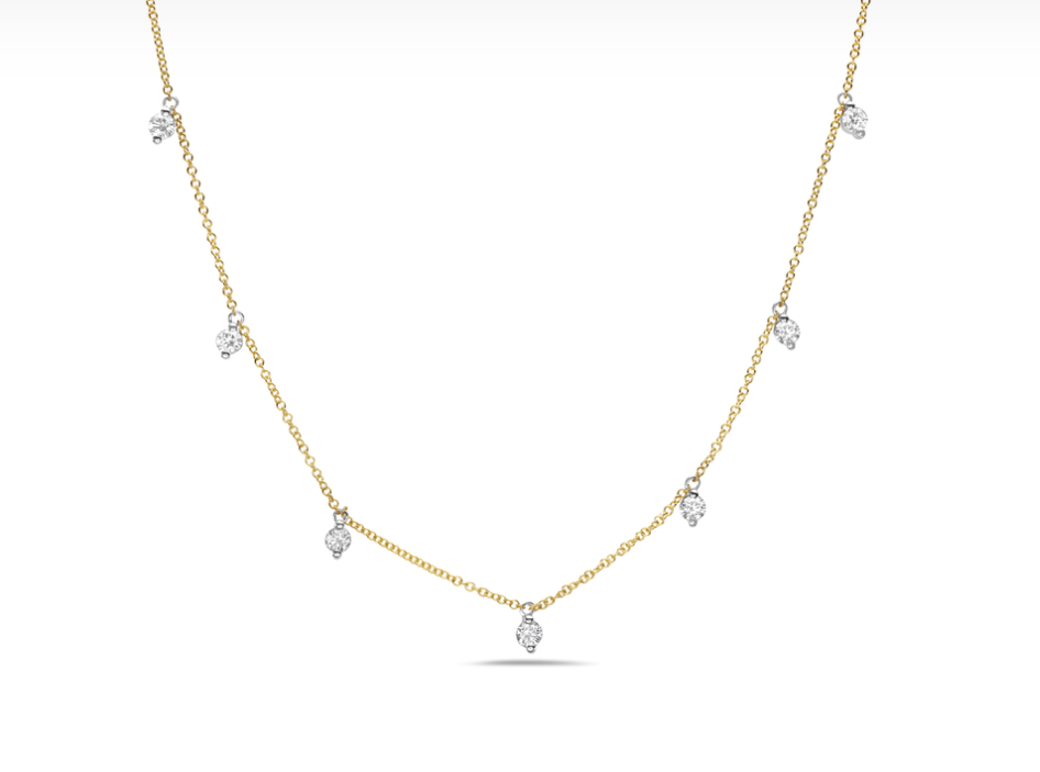 14k Two Tone Diamond Dangle Station Necklace (I9620)
