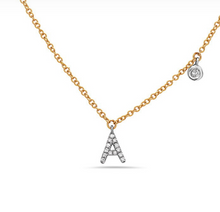 Load image into Gallery viewer, 14k Yellow Gold Diamond Initial &amp; Bezel Dangle Necklace (Various Letters Available)
