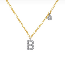 Load image into Gallery viewer, 14k Yellow Gold Diamond Initial &amp; Bezel Dangle Necklace (Various Letters Available)
