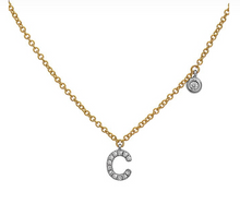 Load image into Gallery viewer, 14k Yellow Gold Diamond Initial &amp; Bezel Dangle Necklace (Various Letters Available)
