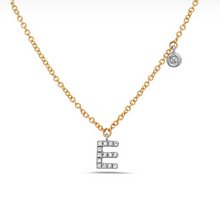 Load image into Gallery viewer, 14k Yellow Gold Diamond Initial &amp; Bezel Dangle Necklace (Various Letters Available)
