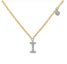 Load image into Gallery viewer, 14k Yellow Gold Diamond Initial &amp; Bezel Dangle Necklace (Various Letters Available)
