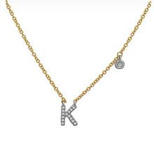 Load image into Gallery viewer, 14k Yellow Gold Diamond Initial &amp; Bezel Dangle Necklace (Various Letters Available)
