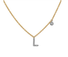 Load image into Gallery viewer, 14k Yellow Gold Diamond Initial &amp; Bezel Dangle Necklace (Various Letters Available)
