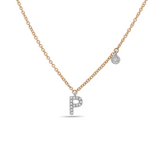 Load image into Gallery viewer, 14k Yellow Gold Diamond Initial &amp; Bezel Dangle Necklace (Various Letters Available)
