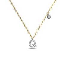 Load image into Gallery viewer, 14k Yellow Gold Diamond Initial &amp; Bezel Dangle Necklace (Various Letters Available)
