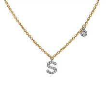 Load image into Gallery viewer, 14k Yellow Gold Diamond Initial &amp; Bezel Dangle Necklace (Various Letters Available)
