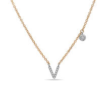 Load image into Gallery viewer, 14k Yellow Gold Diamond Initial &amp; Bezel Dangle Necklace (Various Letters Available)
